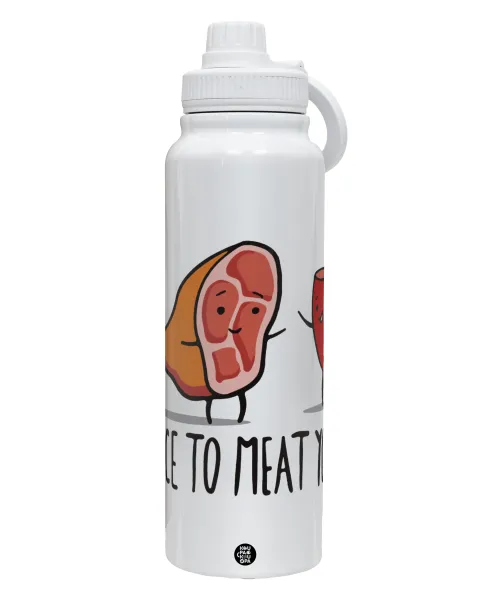 Nice to MEAT you — 1L Stainless Steel Thermal Bottle with Phone Holder & Double Wall Insulation