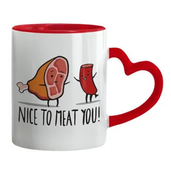 Nice to MEAT you, Κούπα καρδιά χερούλι κόκκινη, κεραμική, 330ml