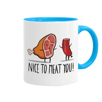 Nice to MEAT you, Κούπα χρωματιστή γαλάζια, κεραμική, 330ml