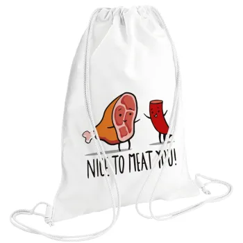 Nice to MEAT you, Τσάντα πλάτης πουγκί GYMBAG λευκή (28x40cm)