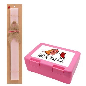 Nice to MEAT you, Easter Set, children's snack container PINK & scented flat Easter candle (30cm) (PINK)