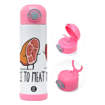 Nice to MEAT you, Παιδικό παγούρι θερμό, ανοξείδωτο, με καλαμάκι ασφαλείας, ΡΟΖ (500ml)