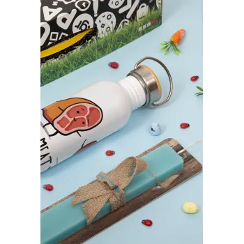 Nice to MEAT you, Πασχαλινή Λαμπάδα με παγούρι μεταλλικό (620ml, stainless steel) & κερί αρωματικό πλακέ (30cm) (ΤΙΡΚΟΥΑΖ)