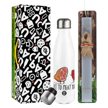 Nice to MEAT you, Easter candle, metallic white thermos bottle (500ml) & aromatic flat candle (30cm) (GRAY)