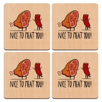 Nice to MEAT you, ΣΕΤ x4 Σουβέρ ξύλινα τετράγωνα plywood (9cm)
