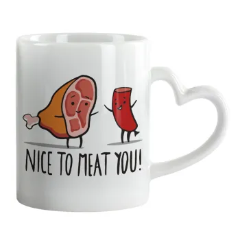 Nice to MEAT you, Κούπα καρδιά χερούλι λευκή, κεραμική, 330ml