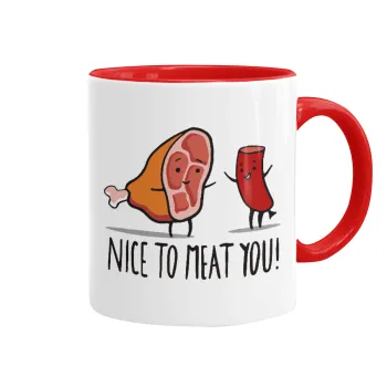 Nice to MEAT you, Κούπα χρωματιστή κόκκινη, κεραμική, 330ml