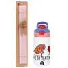 Easter Set, Children's thermal stainless steel water bottle with safety straw, pink/purple (350ml) & Easter scented flat candle (30cm) (PINK)