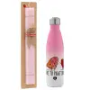 Easter Set, Metallic pink/white (Stainless steel) thermos, double-walled, 500ml & aromatic flat Easter candle (30cm) (PINK)