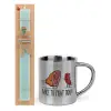 Easter Set, metallic thermal cup (300ml) & aromatic flat Easter candle (30cm) (TURQUOISE)