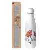 Easter Set, metallic stainless thermos bottle (500ml) & scented flat Easter candle (30cm) (GRAY)