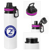 Metallic water bottle with safety lid, 850ml aluminum