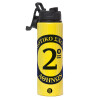 Metallic water bottle with safety lid, 850ml aluminum
