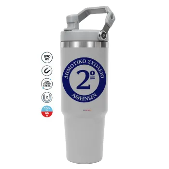 Έμβλημα Σχολικό μπλε, GREY color, 890ml (30oz) stainless Steel Tumbler with Handle