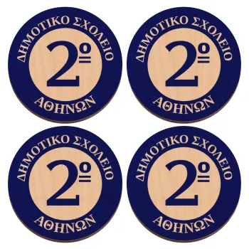 Έμβλημα Σχολικό μπλε, ΣΕΤ x4 Σουβέρ ξύλινα στρογγυλά plywood (9cm)