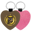 Μπρελόκ PU δερμάτινο glitter καρδιά ΡΟΖ