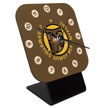 Έμβλημα Σχολικό brown, Quartz Table clock in natural wood (10cm)