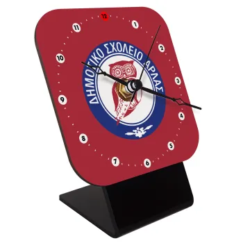 Έμβλημα Σχολικό κουκουβάγια μπορντό, Quartz Wooden table clock with hands (10cm)