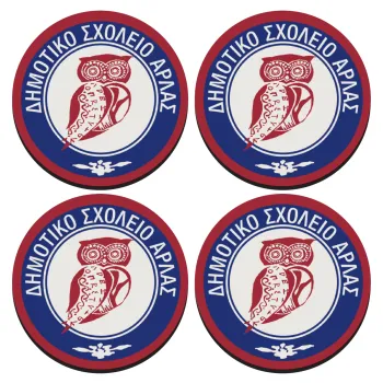 Έμβλημα Σχολικό κουκουβάγια μπορντό, SET of 4 round wooden coasters (9cm)