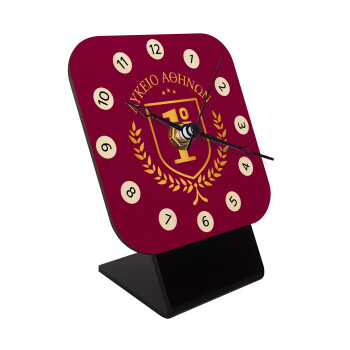 Έμβλημα Σχολικό μπορντό, Επιτραπέζιο ρολόι σε φυσικό ξύλο (10cm)