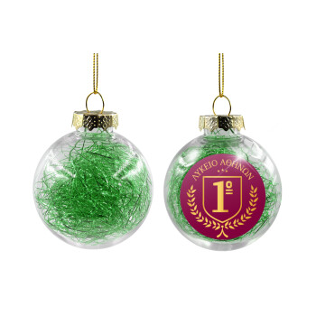 Έμβλημα Σχολικό μπορντό, Χριστουγεννιάτικη μπάλα δένδρου διάφανη με πράσινο γέμισμα 8cm