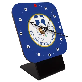 Σχολικό σήμα περιστέρι με δάφνες, Quartz Wooden table clock with hands (10cm)