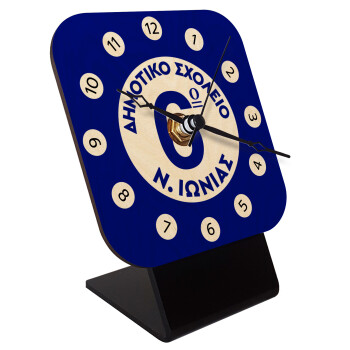 Σχολικό σήμα κλασικό μπλε, Επιτραπέζιο ρολόι σε φυσικό ξύλο (10cm)