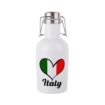 Italy flag, Μεταλλικό παγούρι Λευκό (Stainless steel) με καπάκι ασφαλείας 1L