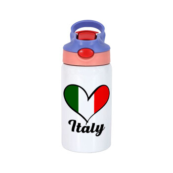 Italy flag, Children's hot water bottle, stainless steel, with safety straw, pink/purple (350ml)