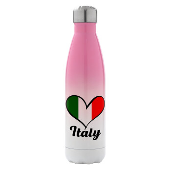 Italy flag, Μεταλλικό παγούρι θερμός Ροζ/Λευκό (Stainless steel), διπλού τοιχώματος, 500ml