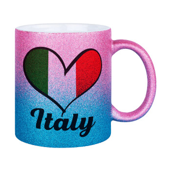 Italy flag, Κούπα Χρυσή/Μπλε Glitter, κεραμική, 330ml