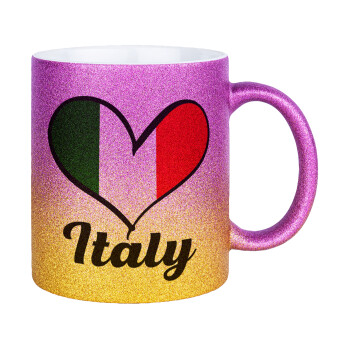 Italy flag, Κούπα Χρυσή/Ροζ Glitter, κεραμική, 330ml