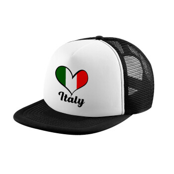 Italy flag, Καπέλο Ενηλίκων Soft Trucker με Δίχτυ Black/White (POLYESTER, ΕΝΗΛΙΚΩΝ, UNISEX, ONE SIZE)