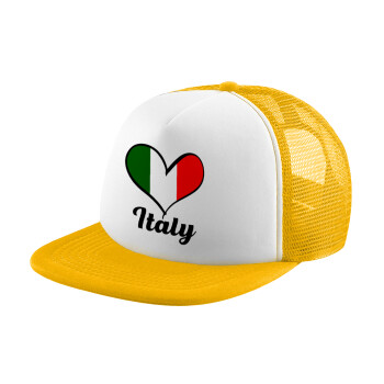 Italy flag, Καπέλο Ενηλίκων Soft Trucker με Δίχτυ Κίτρινο/White (POLYESTER, ΕΝΗΛΙΚΩΝ, UNISEX, ONE SIZE)