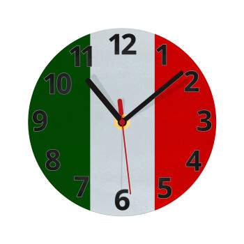 Italy flag, Ρολόι τοίχου γυάλινο (20cm)