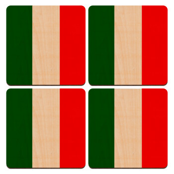 Italy flag, ΣΕΤ x4 Σουβέρ ξύλινα τετράγωνα plywood (9cm)