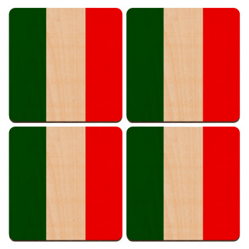 Italy flag, ΣΕΤ x4 Σουβέρ ξύλινα τετράγωνα plywood (9cm)