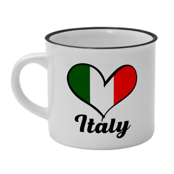 Italy flag, Κούπα κεραμική vintage Λευκή/Μαύρη 230ml