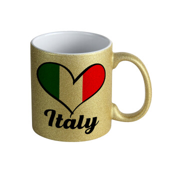 Italy flag, Κούπα Χρυσή Glitter που γυαλίζει, κεραμική, 330ml