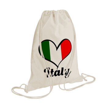 Italy flag, Τσάντα πλάτης πουγκί GYMBAG natural (28x40cm)
