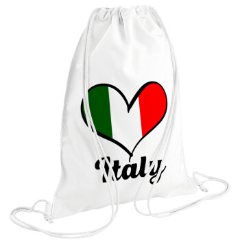 Italy flag, Τσάντα πλάτης πουγκί GYMBAG λευκή (28x40cm)