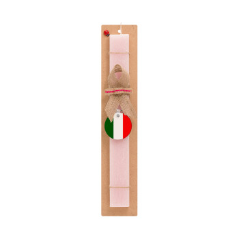 Italy flag, Πασχαλινό Σετ, ξύλινο μπρελόκ & πασχαλινή λαμπάδα αρωματική πλακέ (30cm) (ΡΟΖ)