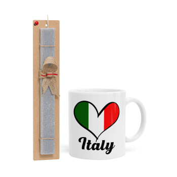 Italy flag, Πασχαλινό Σετ, Κούπα κεραμική (330ml) & πασχαλινή λαμπάδα αρωματική πλακέ (30cm) (ΓΚΡΙ)