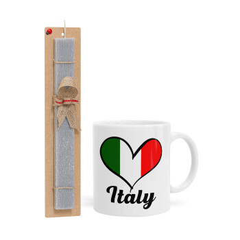 Italy flag, Easter Set, Ceramic Cup (330ml) & Easter aromatic flat candle (30cm) (GRAY)