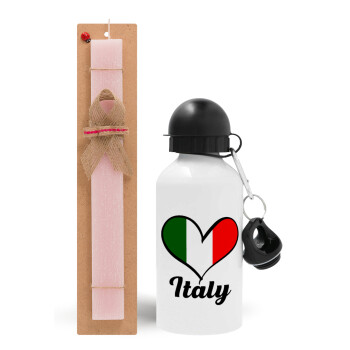 Italy flag, Easter Set, metallic aluminum bottle (500ml) & aromatic flat Easter candle (30cm) (PINK)