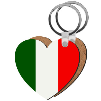 Italy flag, Μπρελόκ Ξύλινο καρδιά MDF