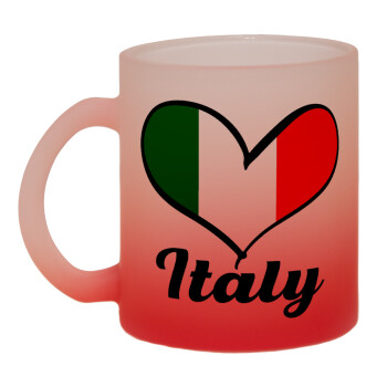 Italy flag, Κούπα γυάλινη δίχρωμη με βάση το κόκκινο ματ, 330ml