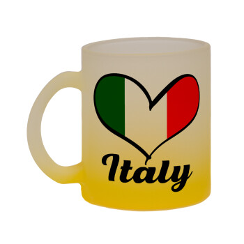 Italy flag, Κούπα γυάλινη δίχρωμη με βάση το κίτρινο ματ, 330ml