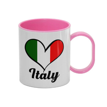Italy flag, Κούπα (πλαστική) (BPA-FREE) Polymer Ροζ για παιδιά, 330ml