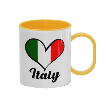 Italy flag, Κούπα (πλαστική) (BPA-FREE) Polymer Κίτρινη για παιδιά, 330ml